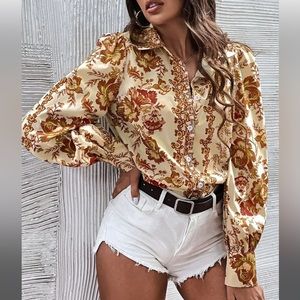Floral Print Bishop Sleeve Shirt